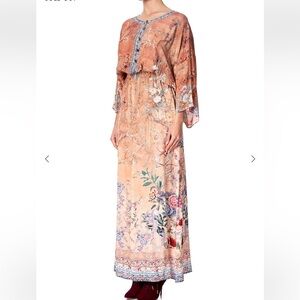 Camilla Orange Fooral Split Pocket Maxi Long Sleeve Size Small Dress